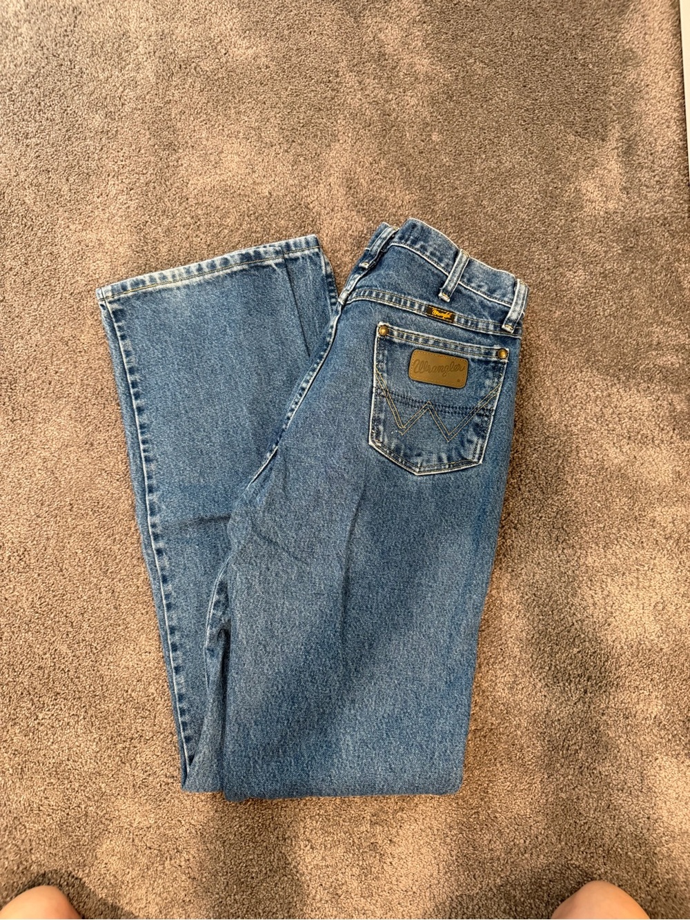 Wrangler Blue Denim Jeans with Yellow Stitching Detail